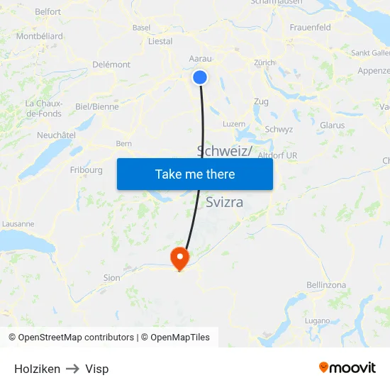 Holziken to Visp map