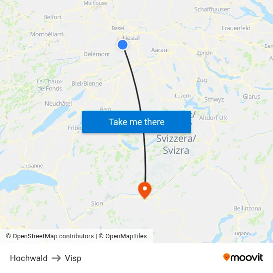Hochwald to Visp map