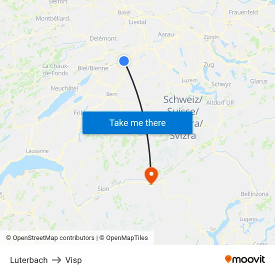Luterbach to Visp map