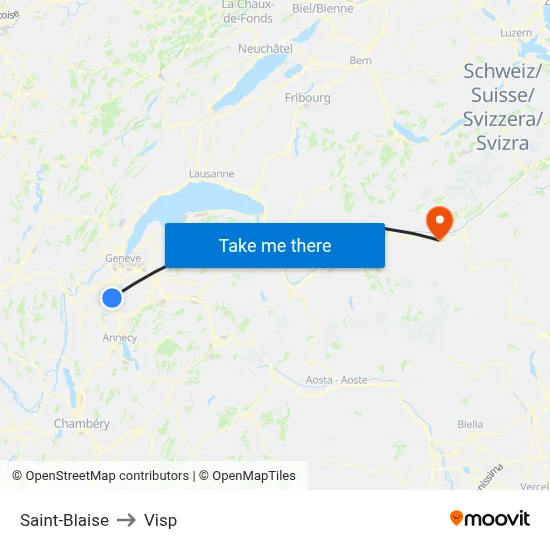Saint-Blaise to Visp map
