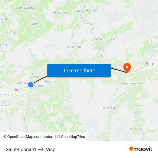 Saint-Léonard to Visp map