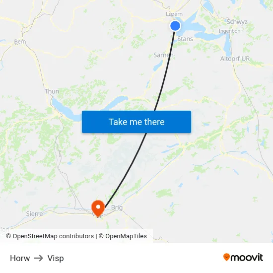 Horw to Visp map