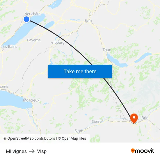 Milvignes to Visp map