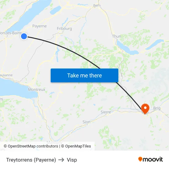 Treytorrens (Payerne) to Visp map