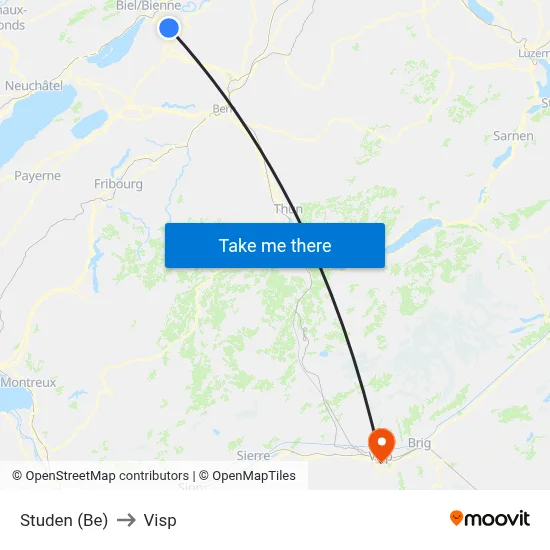 Studen (Be) to Visp map