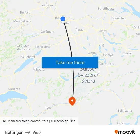 Bettingen to Visp map