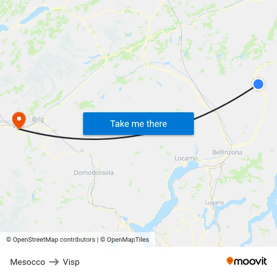 Mesocco to Visp map