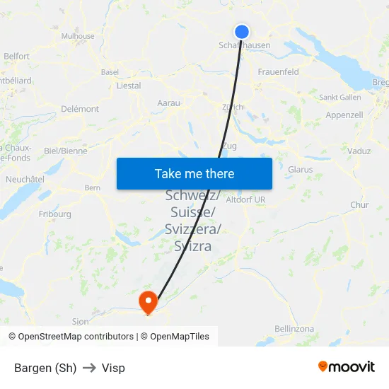 Bargen (Sh) to Visp map