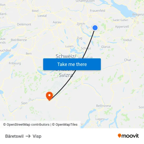 Bäretswil to Visp map