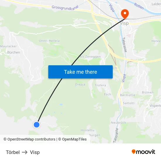 Törbel to Visp map