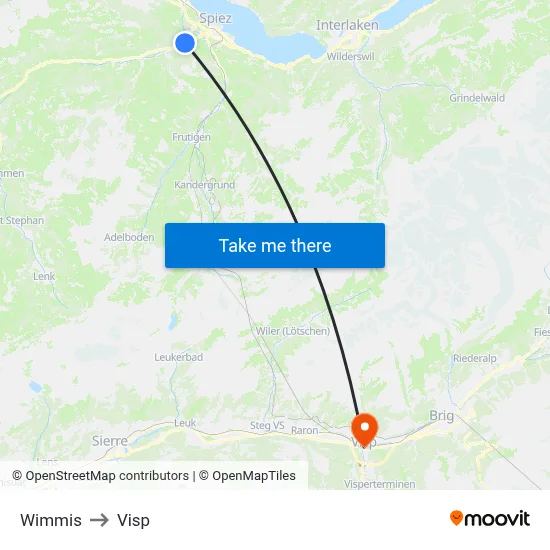 Wimmis to Visp map