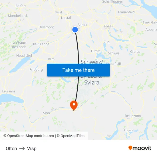 Olten to Visp map