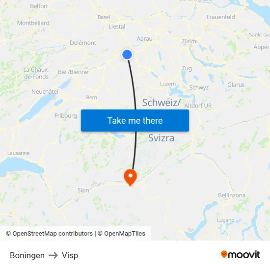 Boningen to Visp map