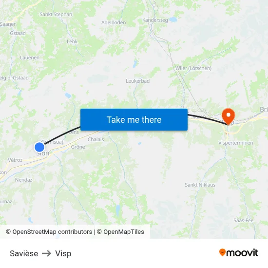Savièse to Visp map