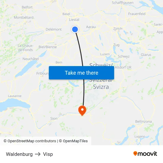 Waldenburg to Visp map