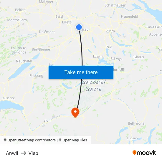 Anwil to Visp map