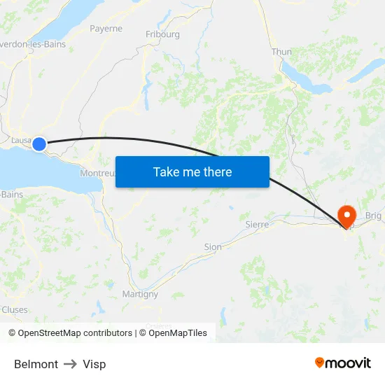 Belmont to Visp map