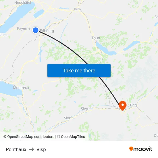 Ponthaux to Visp map