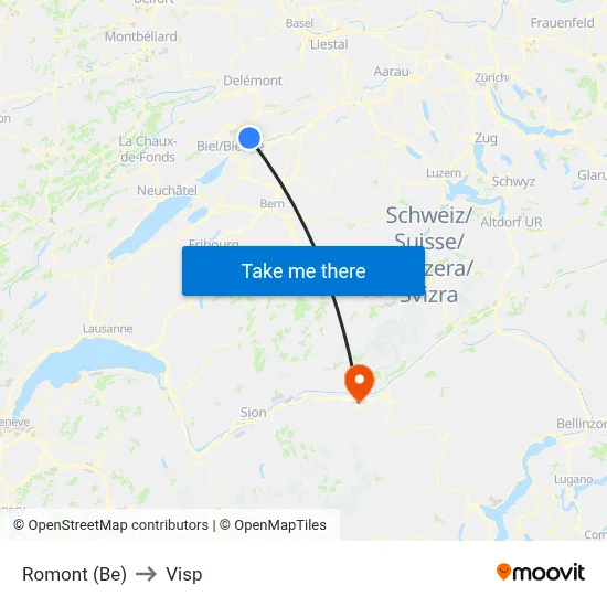 Romont (Be) to Visp map