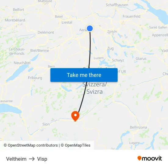 Veltheim to Visp map