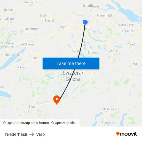 Niederhasli to Visp map