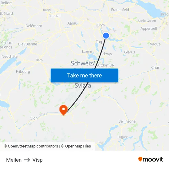 Meilen to Visp map