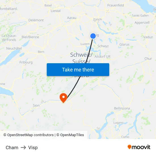 Cham to Visp map