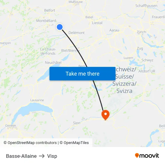 Basse-Allaine to Visp map