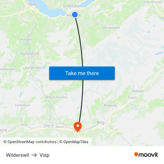 Wilderswil to Visp map