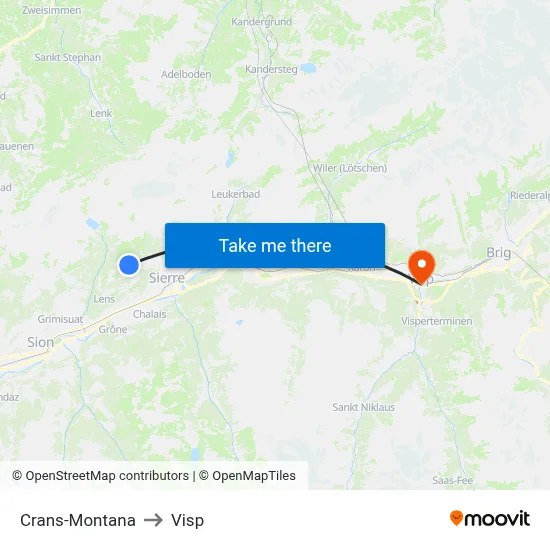 Crans-Montana to Visp map