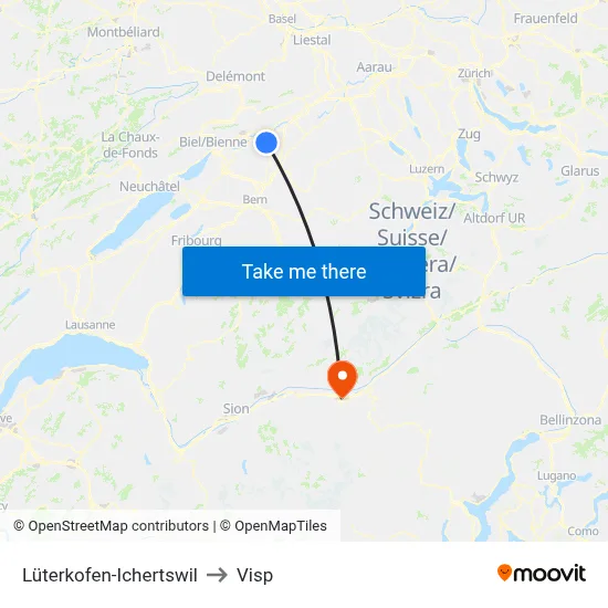 Lüterkofen-Ichertswil to Visp map