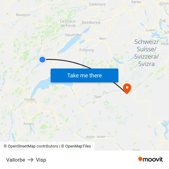 Vallorbe to Visp map