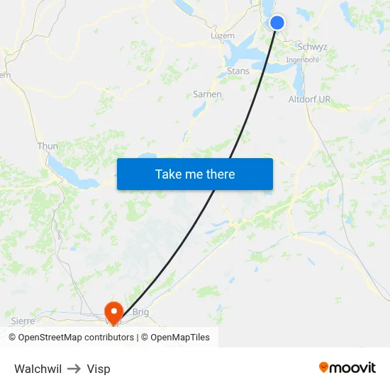 Walchwil to Visp map