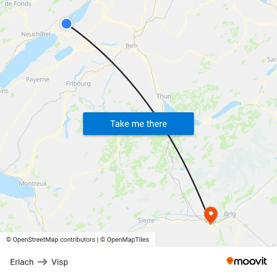 Erlach to Visp map