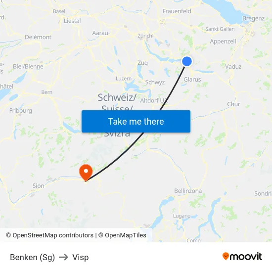 Benken (Sg) to Visp map