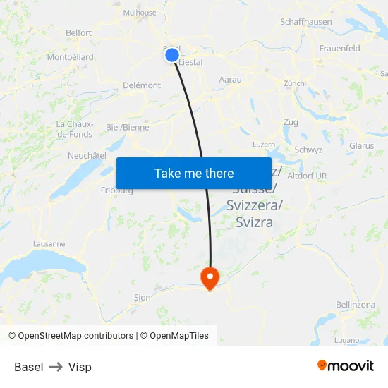 Basel to Visp map