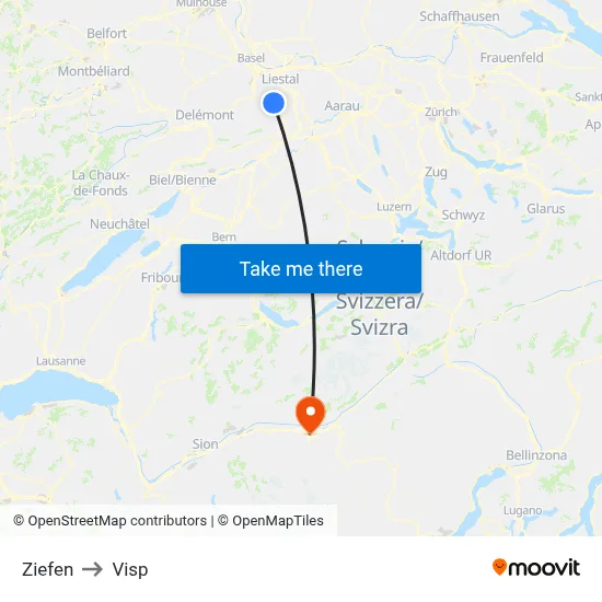 Ziefen to Visp map