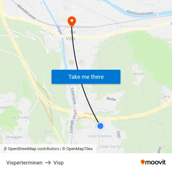 Visperterminen to Visp map