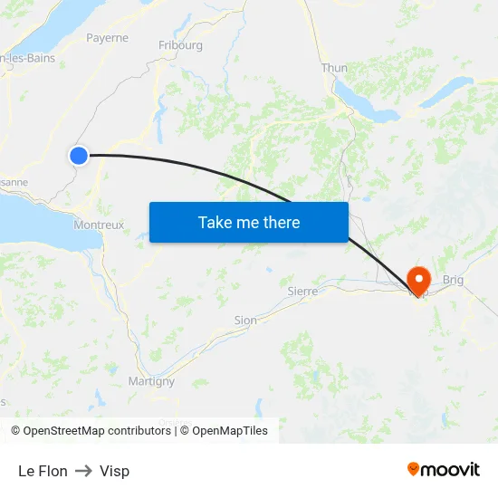 Le Flon to Visp map