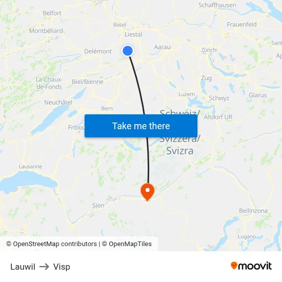 Lauwil to Visp map