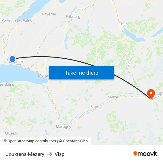 Jouxtens-Mézery to Visp map