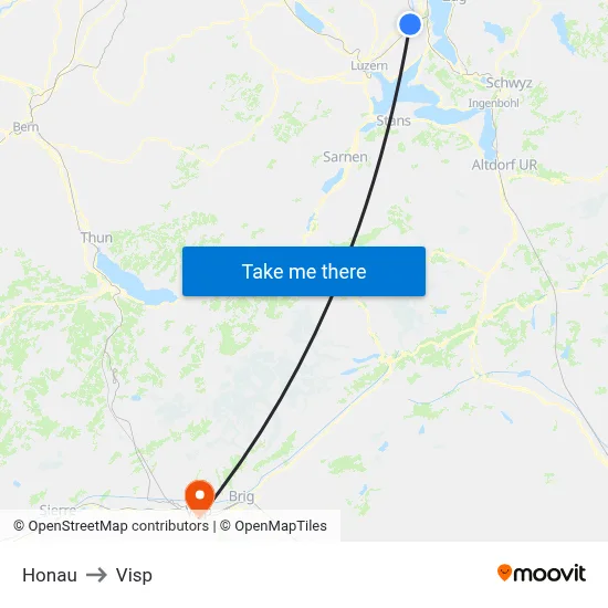 Honau to Visp map