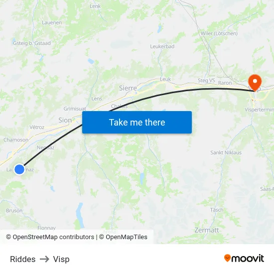 Riddes to Visp map