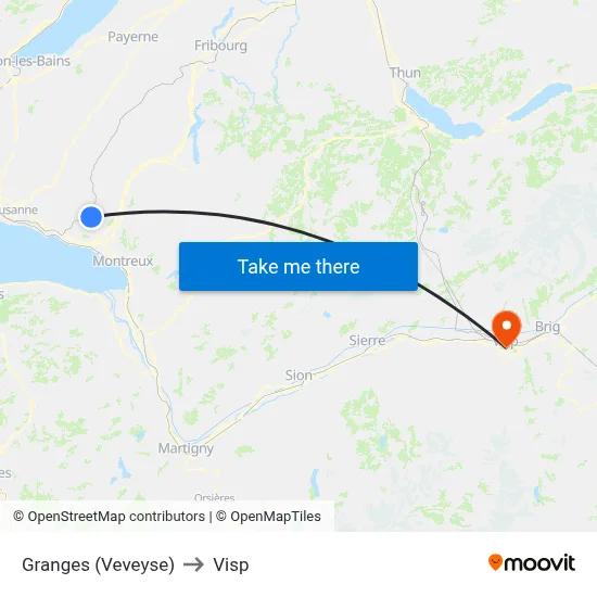 Granges (Veveyse) to Visp map