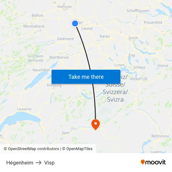 Hégenheim to Visp map