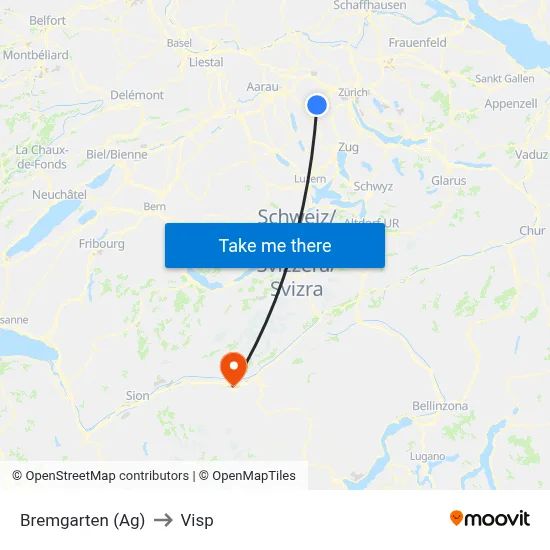 Bremgarten (Ag) to Visp map