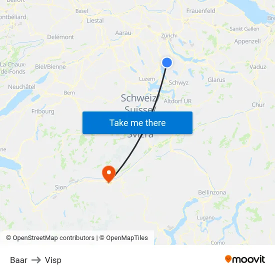 Baar to Visp map