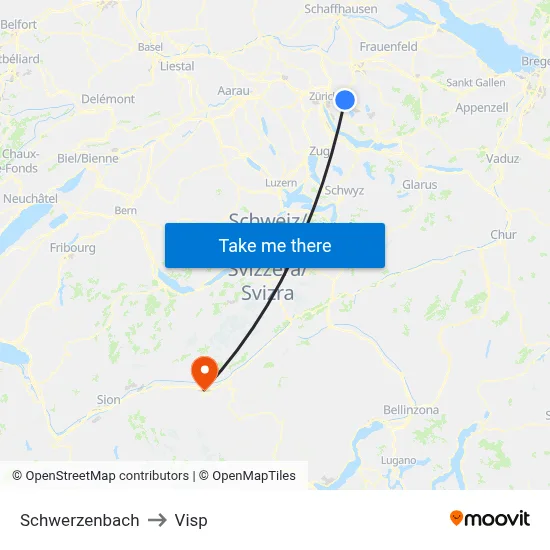 Schwerzenbach to Visp map