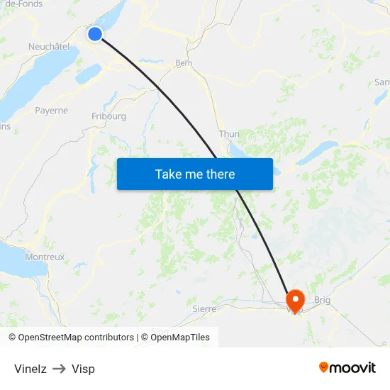 Vinelz to Visp map