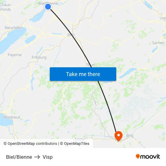 Biel/Bienne to Visp map